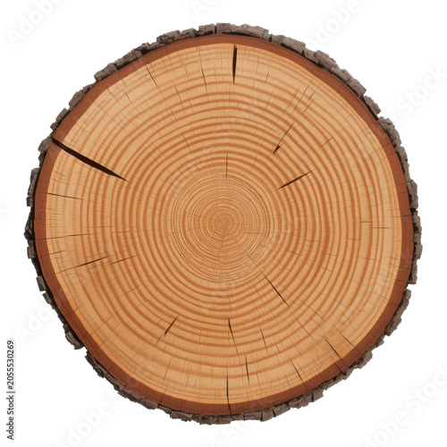 Tree trunk cross section isolated PNG with annual growth rings on transparent background