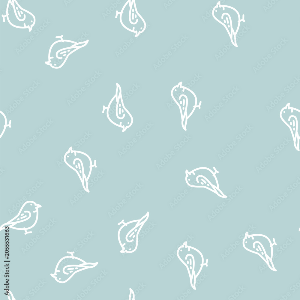 Naklejka premium wren bird line seamless pattern wren bird thin line illustration