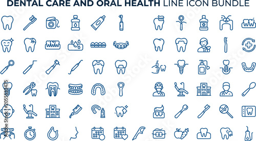 Photos Dental care and oral health line icon bundle featuring dentist clinic tools brac
