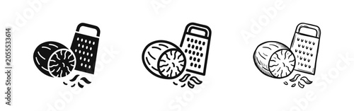 Canvas Print Kitchen grater and nutmeg icon set in solid, outline, and sketch styles