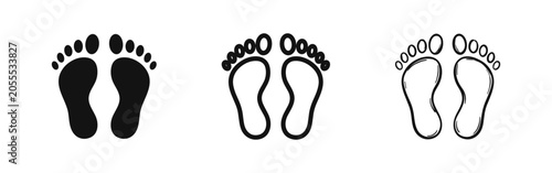 Obraz na plátně Human footprints icon set in solid, outline, and hand-drawn styles, path, journey, and walking concept