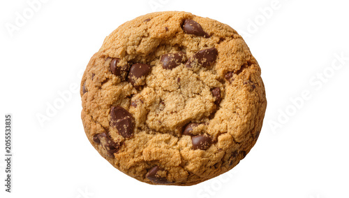 Photography Isolated fresh baked chewy chocolate chip cookie with delicious golden brown tex