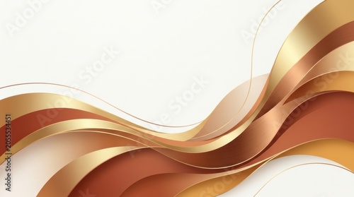 Abstract minimalist autumn background featuring smooth flowing waves in chocolate, gold, and cream tones, creating an elegant backdrop for premium retail sales and cosmetics.