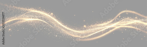 Foto Transparent png with golden curved light line and dust effect
