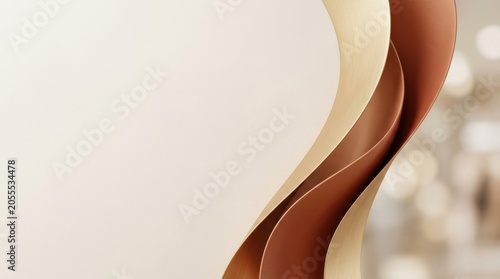 Abstract minimalist autumn background featuring smooth flowing waves in chocolate, gold, and cream tones, creating an elegant backdrop for premium retail sales and cosmetics.