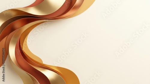 Abstract minimalist autumn background featuring smooth flowing waves in chocolate, gold, and cream tones, creating an elegant backdrop for premium retail sales and cosmetics.
