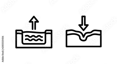 Soil saturation index and ground absorption infographic line icons with saturation absorption agriculture environment infographic analysis hydrology research environmental drainage