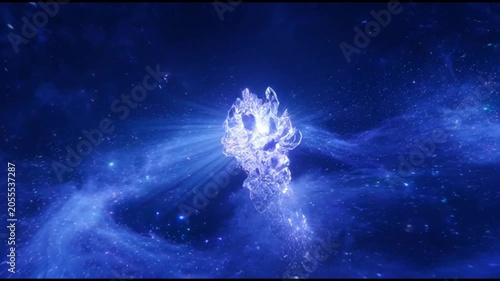 Ethereal crystal flower blooming in deep space nebula abstract cosmic light animation