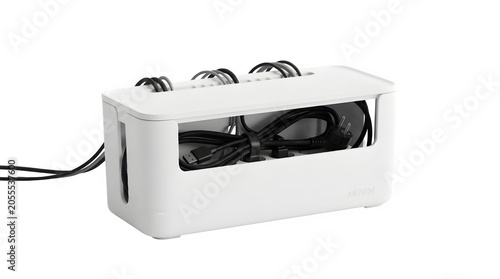 3D Cable Management Box Render, Wire Organizer Storage Container Isolated 