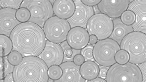 Seamless black and white concentric circles pattern abstract organic texture isolated on transparent background for design projects