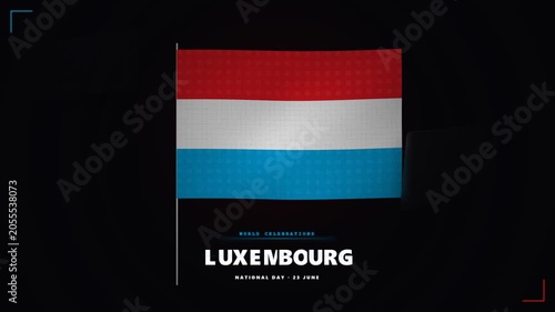 Luxembourg National Day celebration with the country's flag waving proudly against a dark background, commemorating the special occasion
