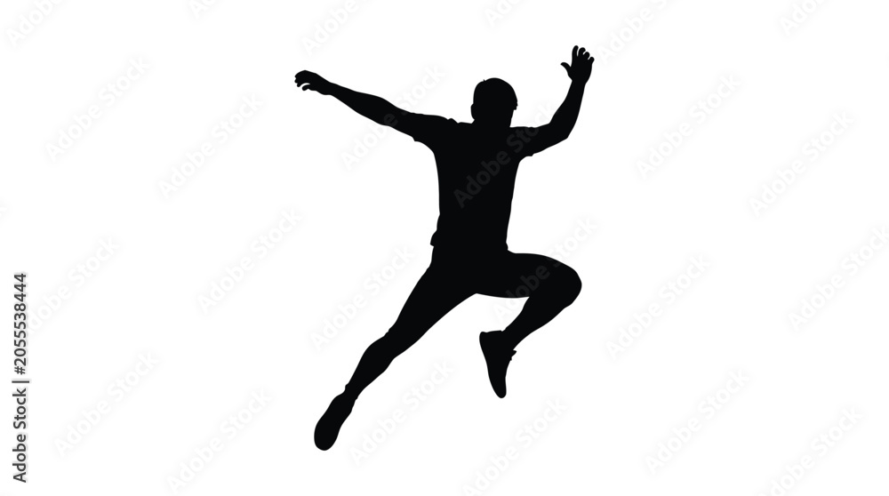 Fototapeta premium Jumping man in mid air black silhouette