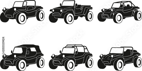 Fotografie Off‑road vehicle silhouettes dune buggy jeep sport utility black vector illustra