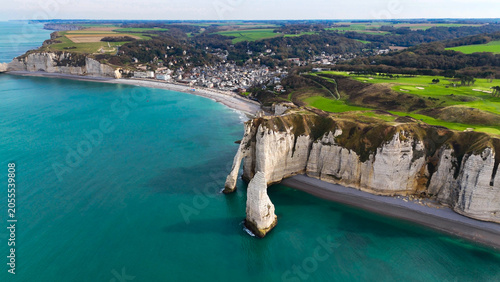 Fotografija Aerial drone view of picturesque coastal limestone cliffs and the English Channe