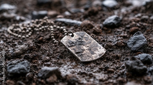 Lost Dog Tag on Muddy Ground with Rocks