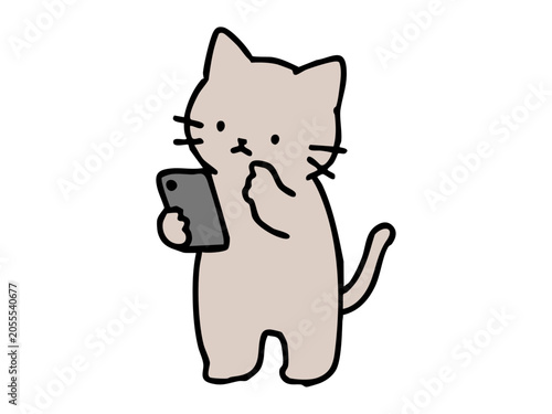 スマホを持っている猫のイラスト
