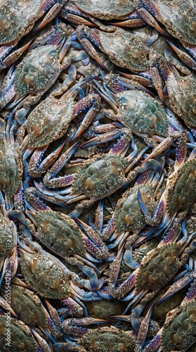 Fresh Blue Swimming Crab Background Top View for Seafood Restaurant Menu