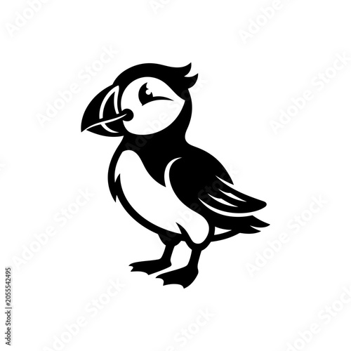 Graphic vector icon of a standing Atlantic puffin bird.