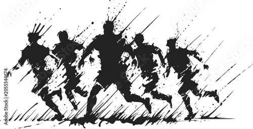 dynamic rugby players running in action energetic team sport competition, aggressive movement and power concept