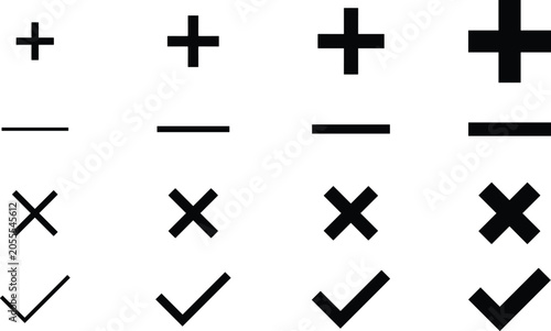 Tableau sur toile Mathematical and interface stroke weight icon set featuring plus minus multiply