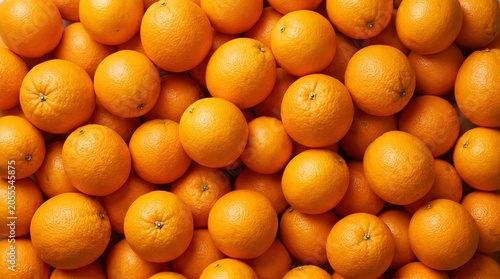 Juicy ripe oranges heap overhead view citrus fruit harvest background