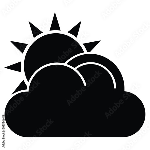 partly cloudy with sun silhouette icon fill black