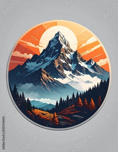 Majestic mountain peak at sunset, framed circle
