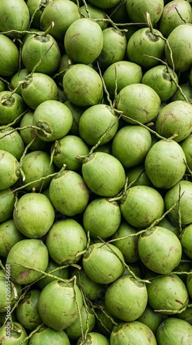 Vertical View Young Green Coconuts Texture Tropical Refreshment Agriculture Harvest Background
