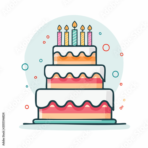 Three Tier Birthday Cake with Candles
