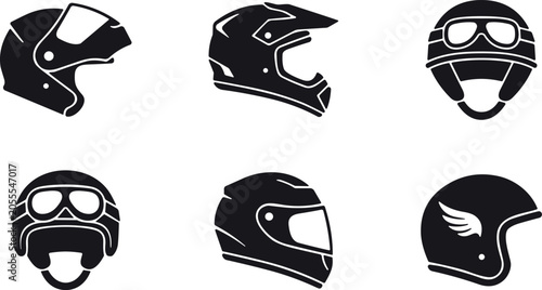 Quadro su tela Motorcycle helmet icon set with black silhouette protective headwear symbols for