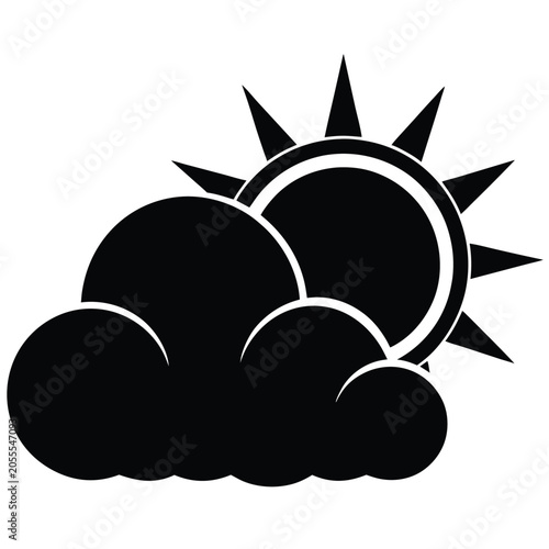 partly cloudy with sun silhouette icon fill black