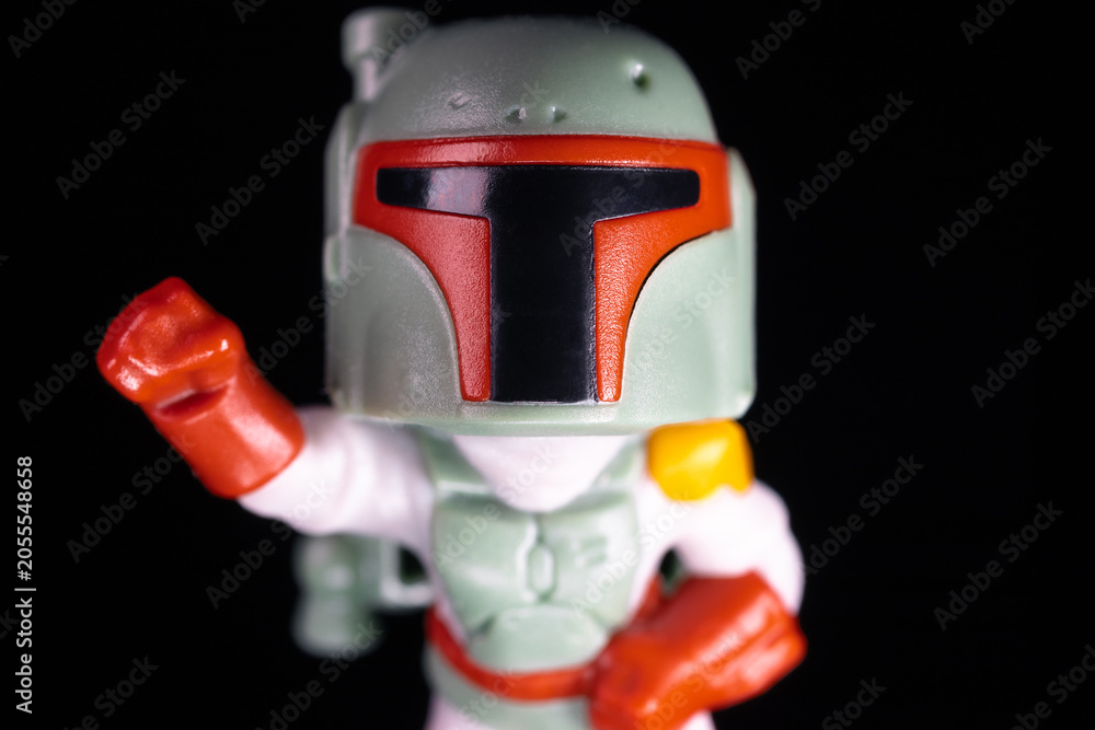 Naklejka premium Kinder Surprise Lucasfilm Boba Fett face on the black background
