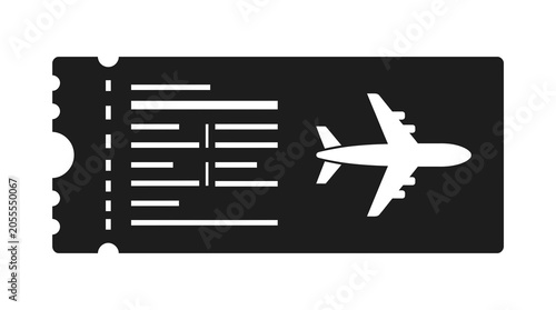 Bild auf Leinwand Airplane ticket icon with a plane silhouette on a black ticket stub