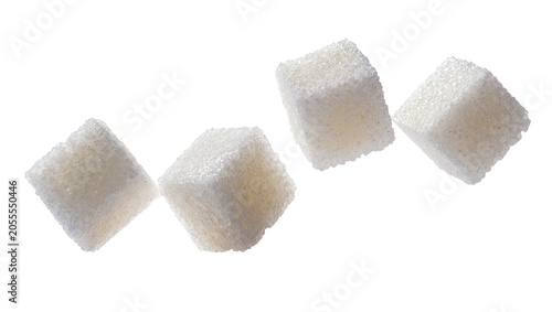 Quadro em tela Isolated individual granulated sugar cubes in a diagonal arrangement for food an
