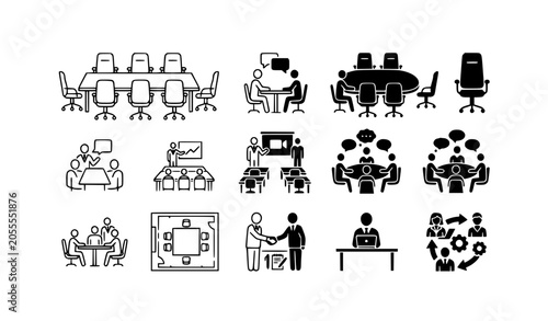Modern conference room icon pack with office meeting symbols