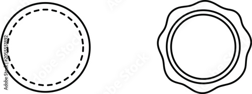 Obraz na płótnie Blank round seal and badge template vector set featuring stitched circle border