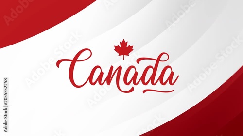 Canada text animation with realistic 3d background national waving flag 