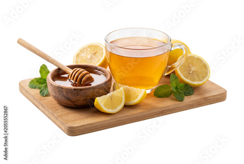 Valokuva Lemon honey and tea, isolated on transparent background