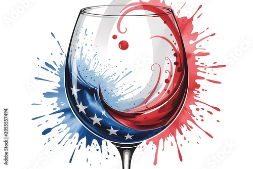 Creative Red White Blue Wine Glass Painting High Resolution Picture