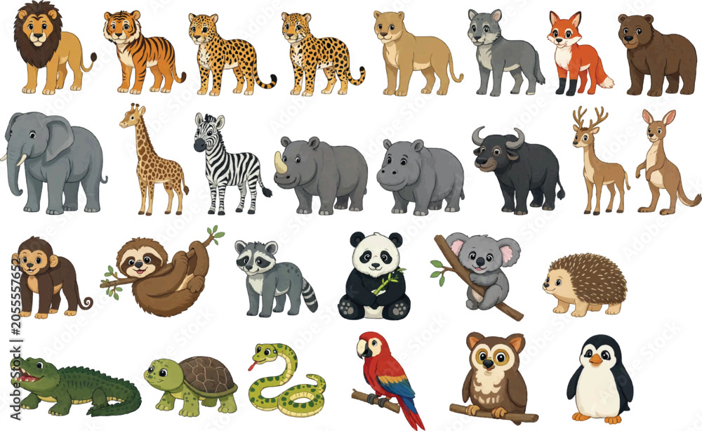 Αυτοκόλλητο Cute Cartoon Wild Animals Collection Set with Safari, Forest and Arctic Wildlife