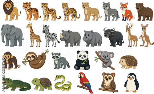 Photography Cute Cartoon Wild Animals Collection Set with Safari, Forest and Arctic Wildlife