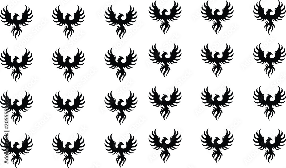 Φωτογραφία Phoenix Bird Silhouette Icons Collection Featuring Mythical Firebird Emblems Her