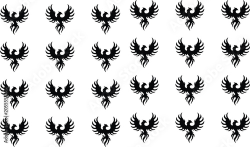 Φωτογραφία Phoenix Bird Silhouette Icons Collection Featuring Mythical Firebird Emblems Her