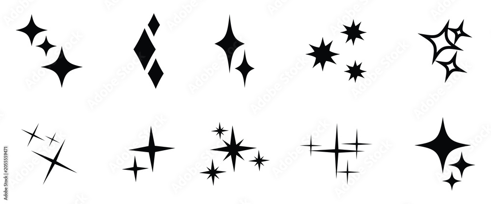 Fototapeta premium Sparkle star set star icon Shine sparkle icon. Vector blink star for logo, sparkle clipart. Twinkle light elements for Christmas decoration, magic theme and festive graphic asset. EPS10.