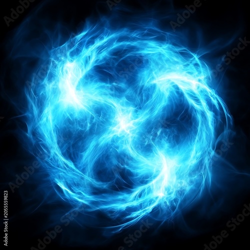 Luminous blue plasma waves forming orb high resolution picture