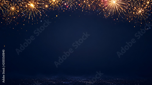 Golden Fireworks Explosion Over Dark Night Background for Festive Celebrations and Events