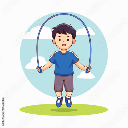 Cartoon Boy Jumping Rope Outdoors