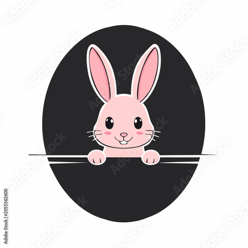 Cute Pink Bunny Peeking Over a Line