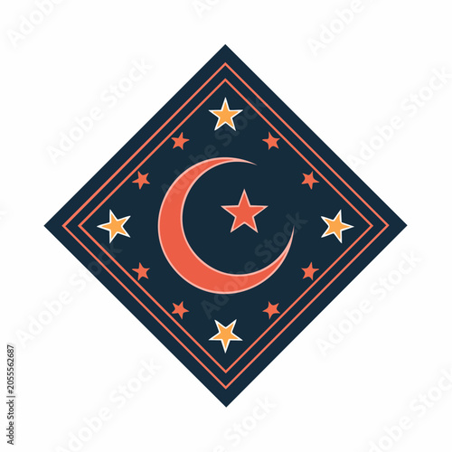 Islamic Crescent Moon and Star Emblem