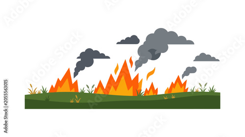 Foto Wildfire burning through dry grass and bushes.